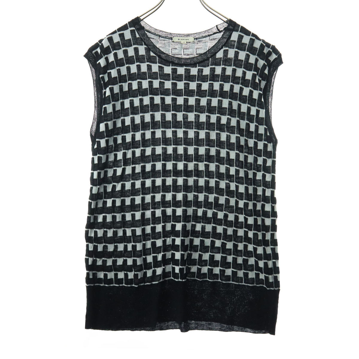 美品 BLAMINK ブラミンク 総柄 ノースリーブ サマー ニット 38 ブラック レディース