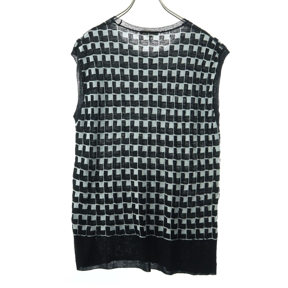 美品 BLAMINK ブラミンク 総柄 ノースリーブ サマー ニット 38 ブラック レディース