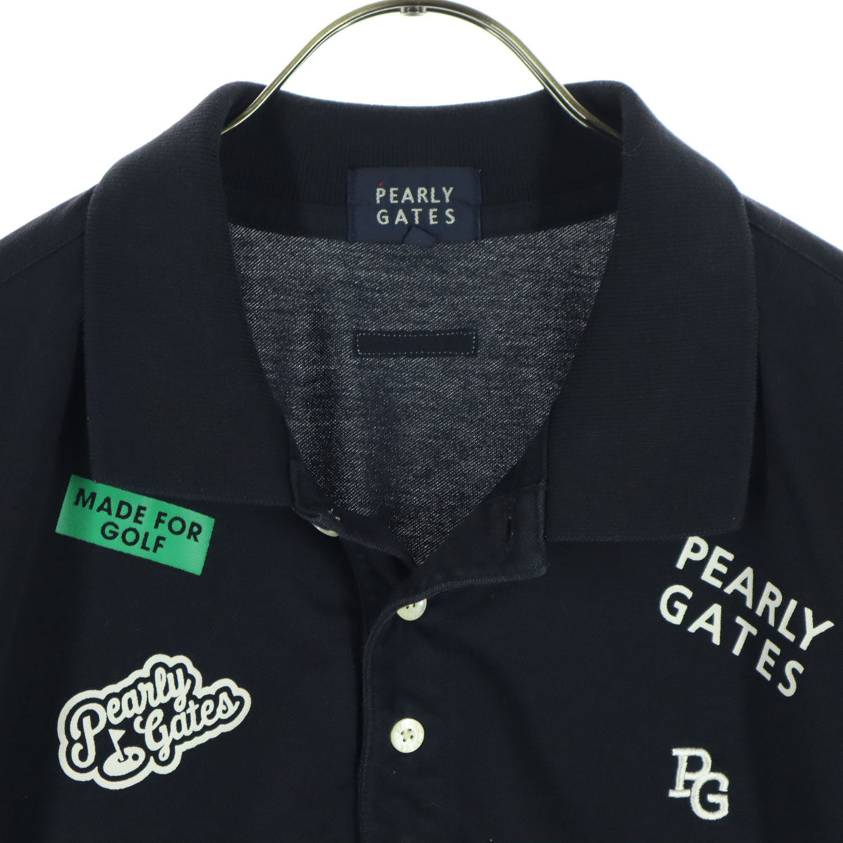 美品 PEARLY GATES パーリーゲイツ プリント ゴルフ 半袖 ポロシャツ 6 ブラック メンズ