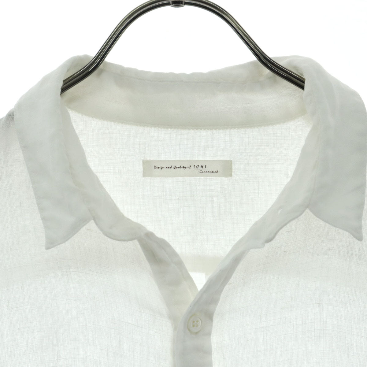 美品 ichi イチ リネン 長袖 シャツワンピース アイボリー レディース