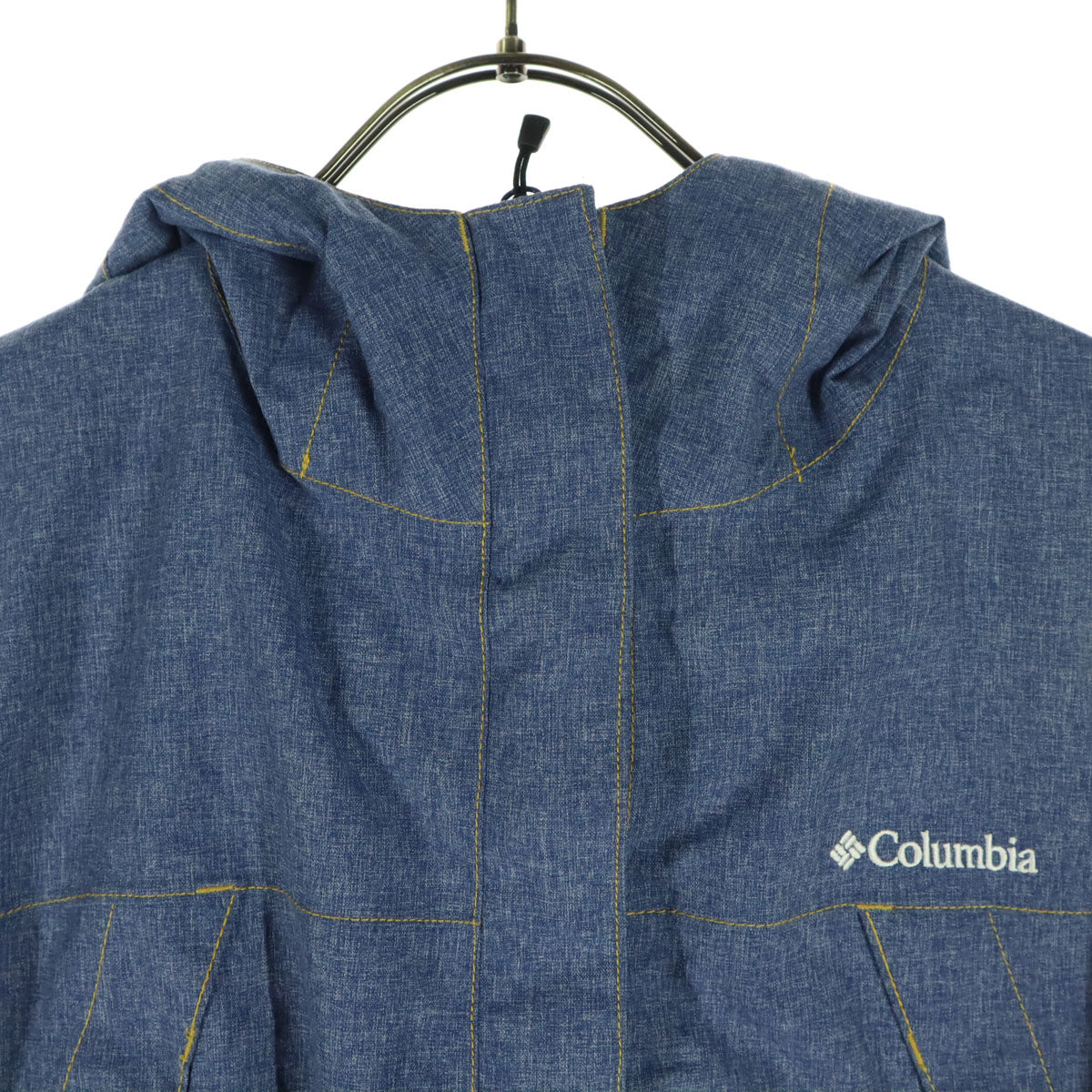 美品 Columbia コロンビア オムニテック ロゴ刺繍 フード付 ウインドブレーカー M ブルー waterproof breathble 胸ポケットチャック付 レディース