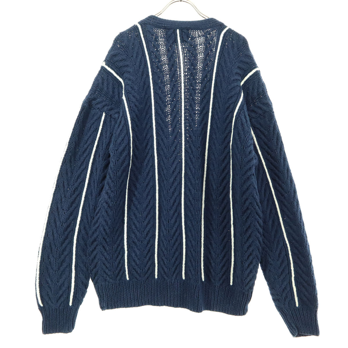 JOHN ASHFORD SPORT ジョンアッシュフォードスポーツ 90s オールド ストライプ柄 長袖 アラン ニットカーディガン L ネイビー メンズ