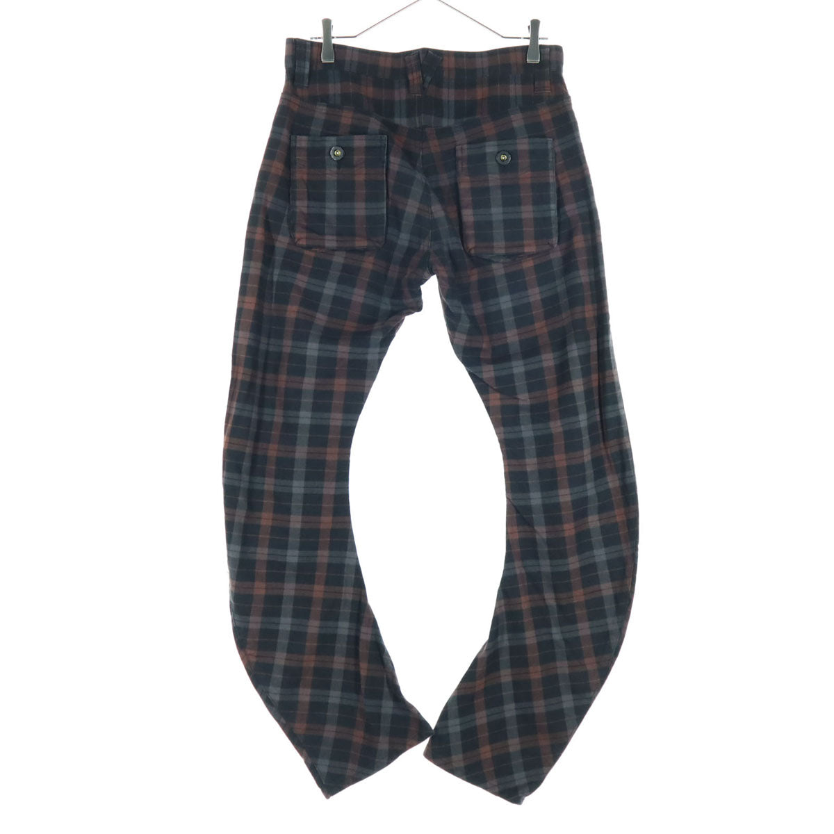 美品 PPFM ピーピーエフエム チェック柄 立体裁断 コットンパンツ ブラウン メンズ