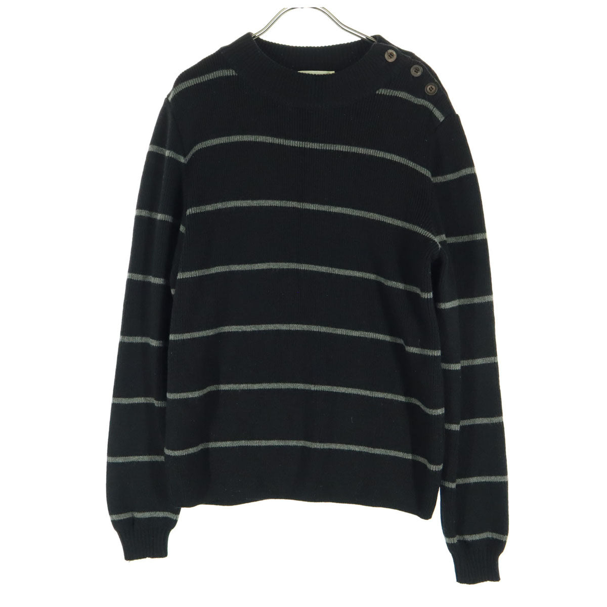 MICHAEL TAPIA マイケルタピア フランス製 ウールブレンド ボーダー柄 長袖 ニット M ブラック セーター メンズ