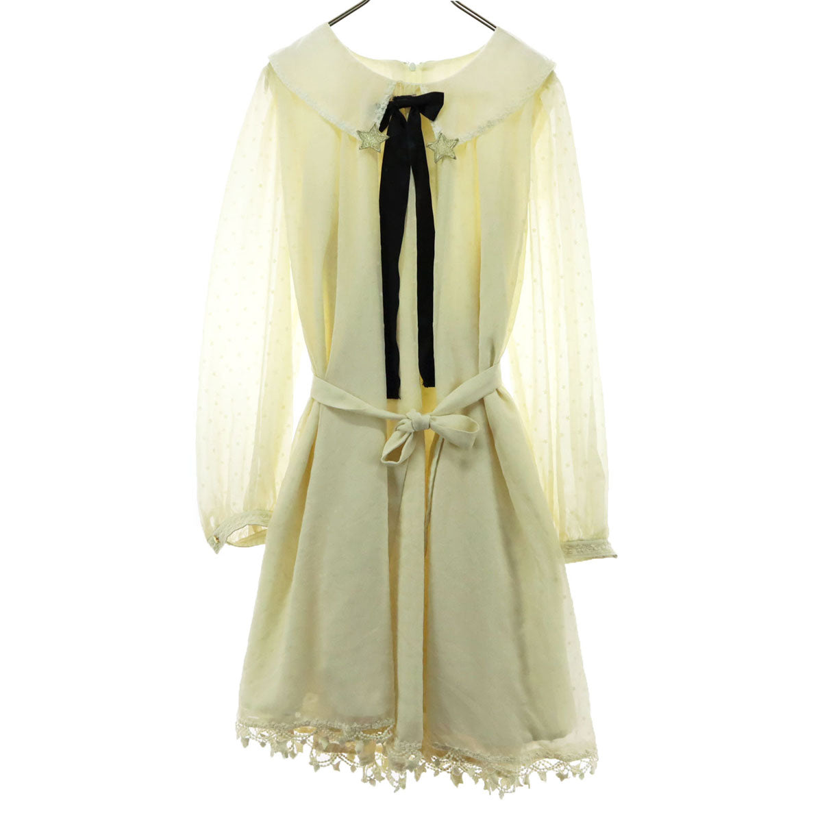 Angelic Pretty アンジェリックプリティ ほし柄 長袖 シアー 膝丈ワンピース アイボリー レース シースルー レディース