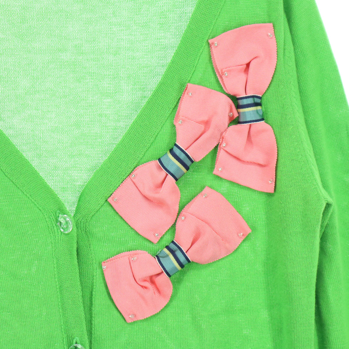 EmilyTemple cute エミリーテンプルキュート 長袖 ニットカーディガン グリーン リボン レディース