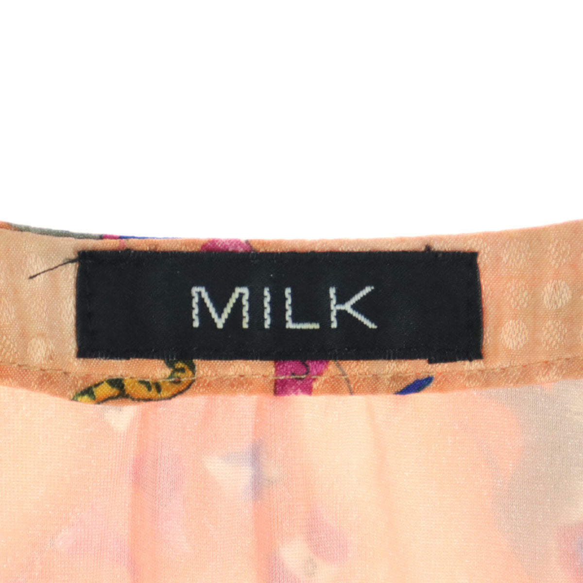 美品 MILK ミルク 日本製 サーカス柄 7分袖 膝丈ワンピース オレンジ リボン付 レディース