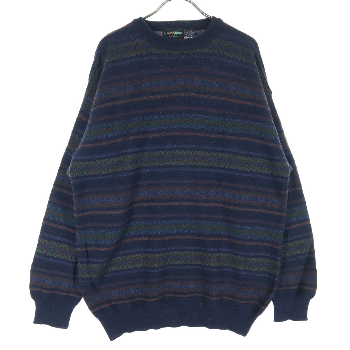 ARBERTO DANTI アルベルトダンティ オールド イタリア製 総柄 ボーダー柄 長袖 セーター ネイビー系 ニット メンズ
