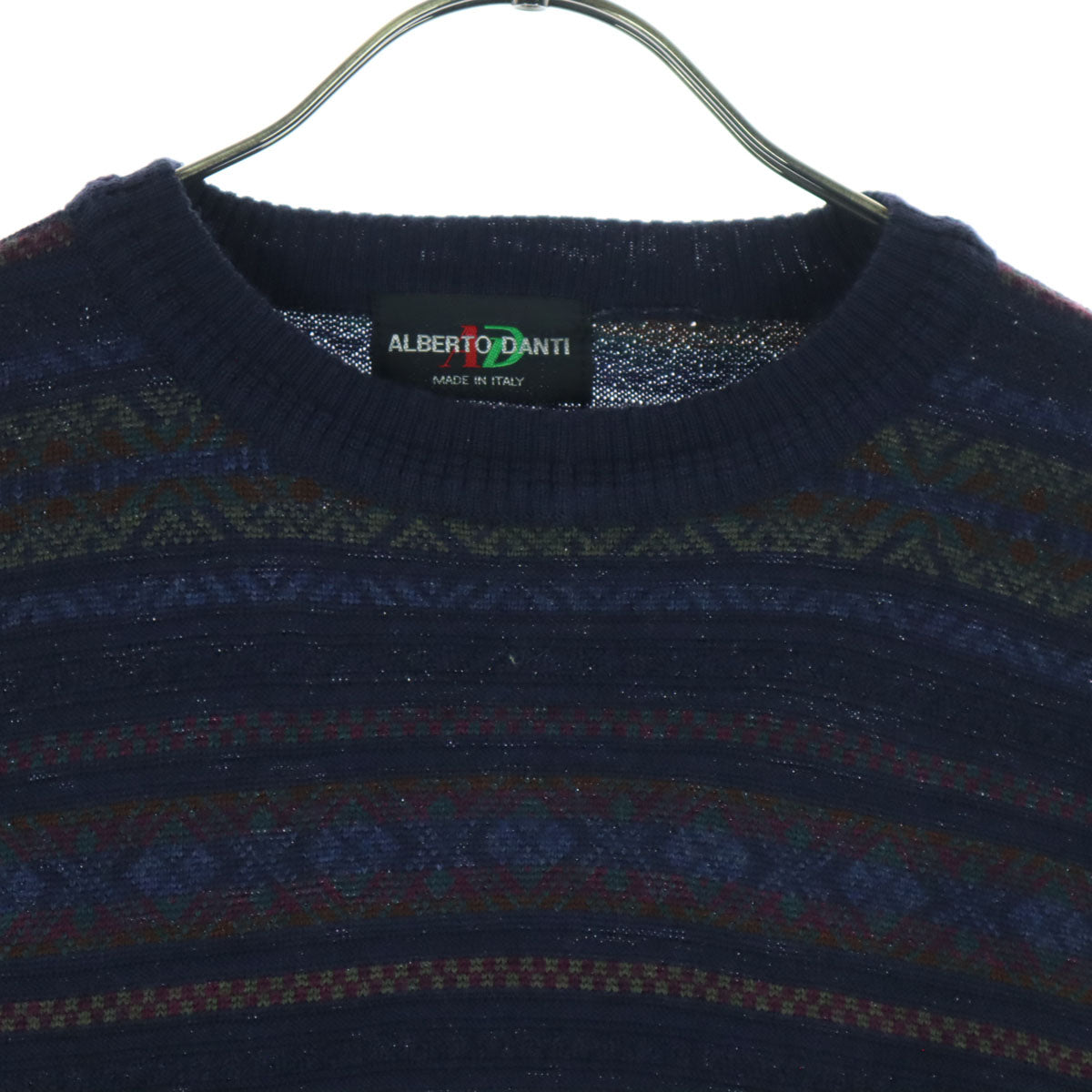 ARBERTO DANTI アルベルトダンティ オールド イタリア製 総柄 ボーダー柄 長袖 セーター ネイビー系 ニット メンズ