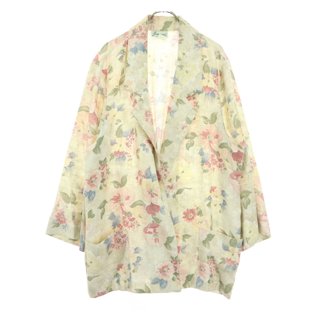 Joanna ジョアンナ 80s 90s オールド USA製 花柄 長袖 テーラードジャケット 20w ベージュ系 レディース