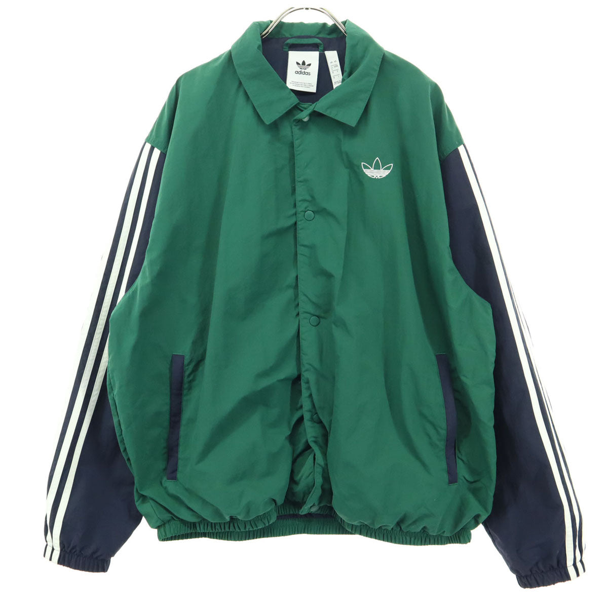 美品 adidas アディダス トレフォイルロゴ ツートンカラー 長袖 ナイロンジャケット L グリーン メンズ