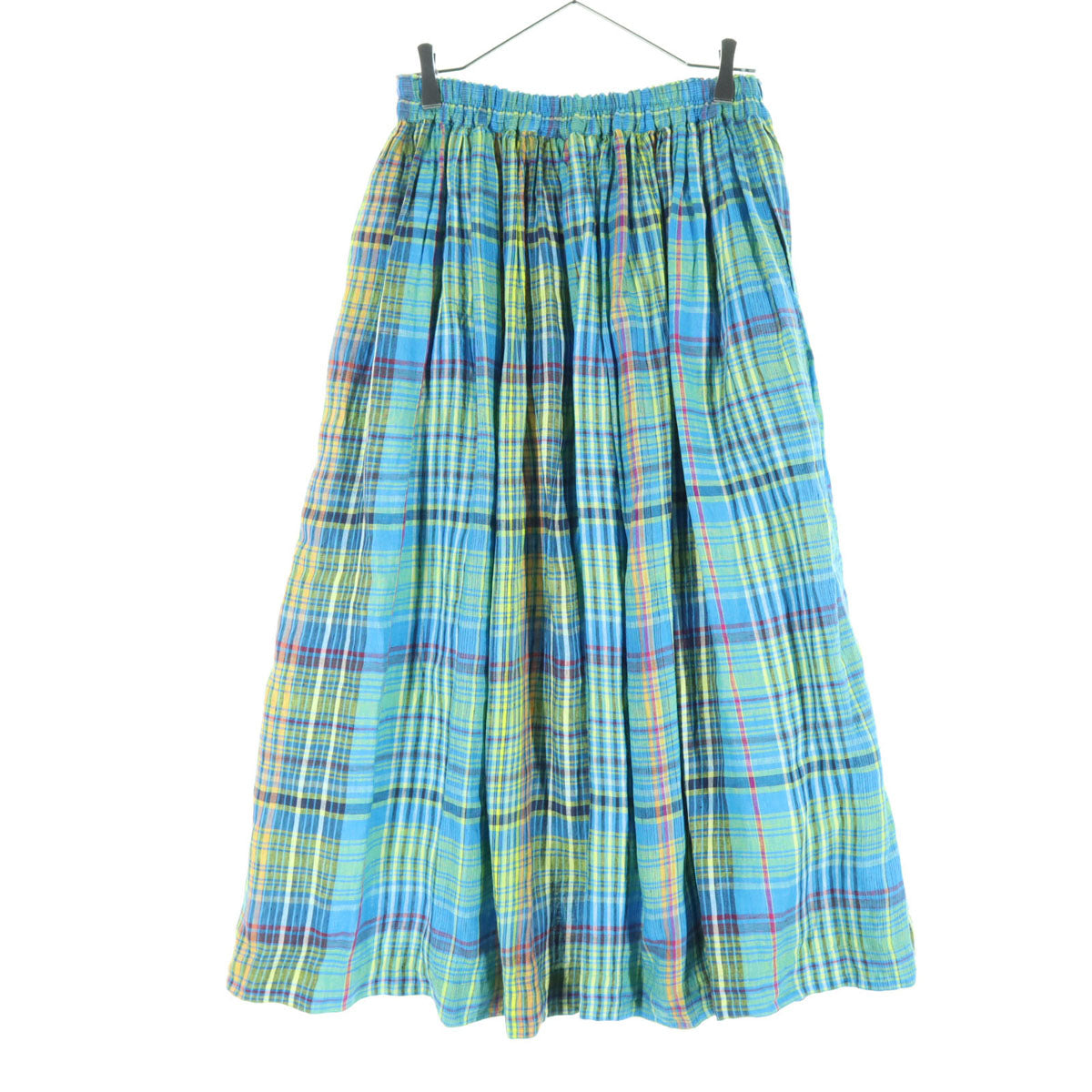 美品 ICHI Antiquites イチアンティークス 日本製 チェック柄 ロング丈 フレアスカート ブルー レディース