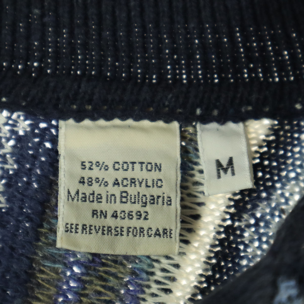 COTTON TRADERS コットントレーダース 90s オールド 総柄 長袖 ニット ポロシャツ M ブルー系 3Dニット メンズ