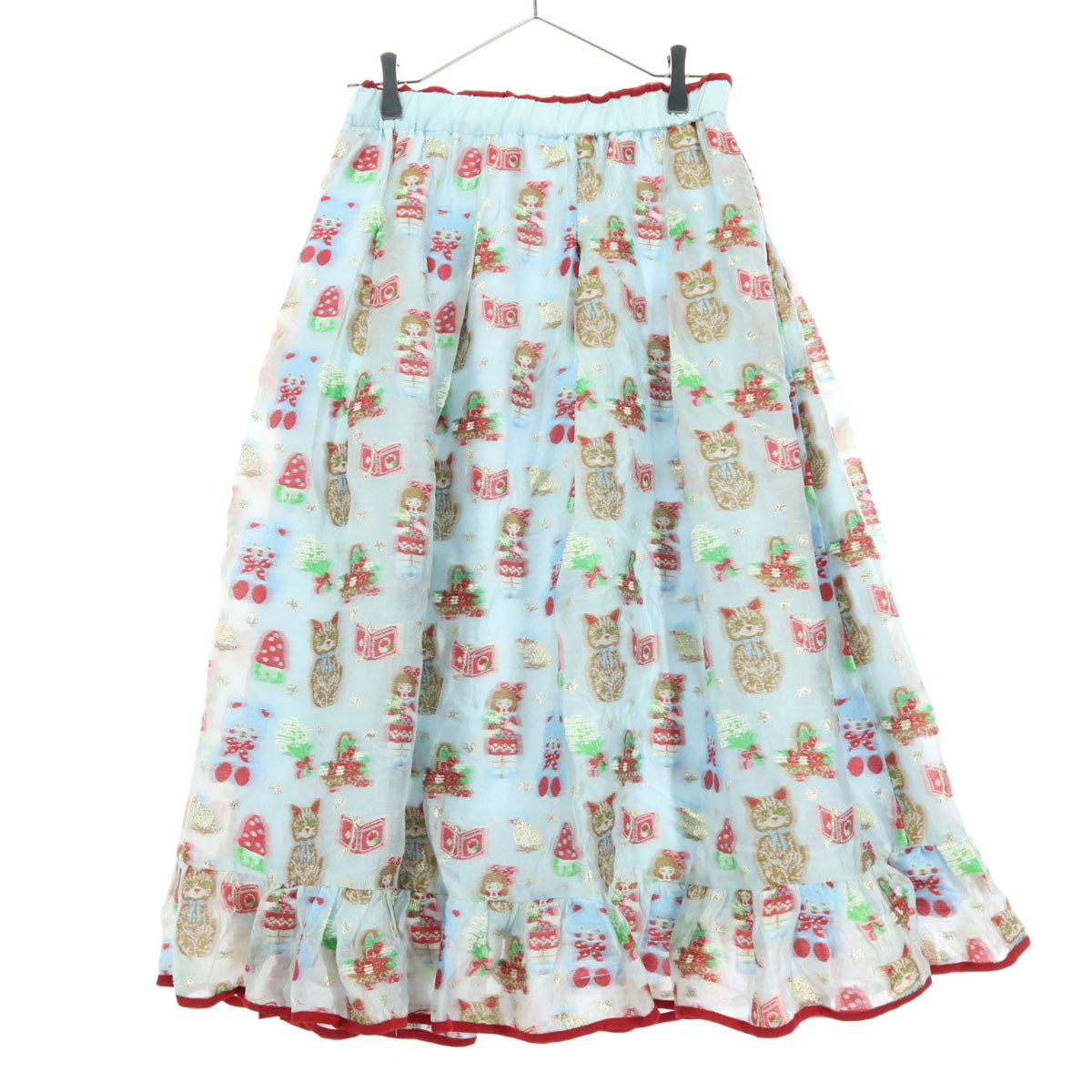 美品 yukiemon ユキエモン 日本製 総柄 ロング丈 スカート M ブルー レディース
