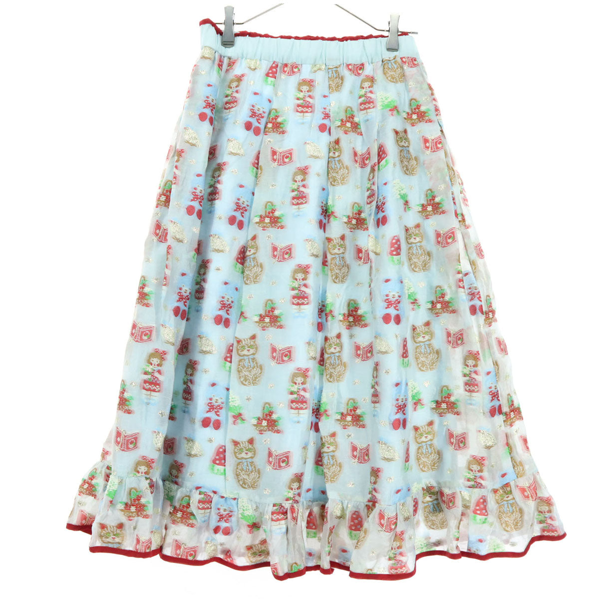 美品 yukiemon ユキエモン 日本製 総柄 ロング丈 スカート M ブルー レディース