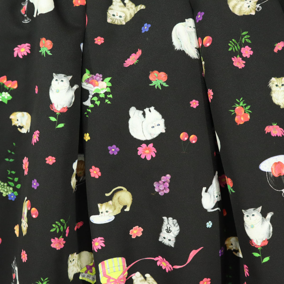 美品 Franche lippee フランシュリッペ 日本製 アニマル柄 ミニ丈 フレアスカート M ブラック 猫 レディース