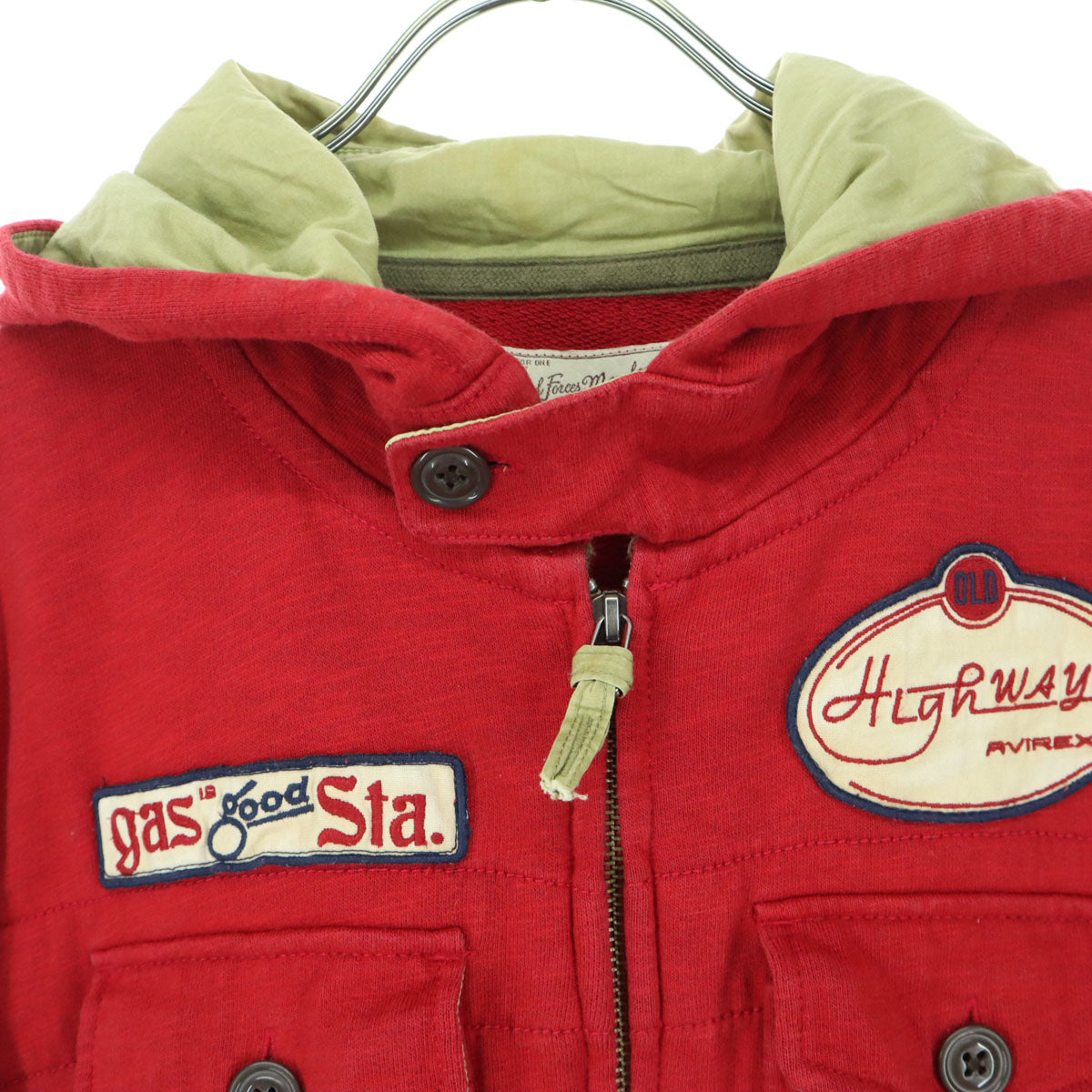 AVIREX アビレックス ワッペン 長袖 ジップパーカー L レッド メンズ