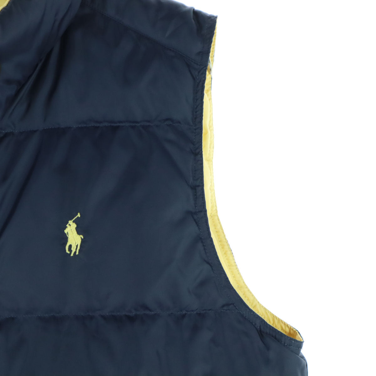 美品 Polo by Ralph Lauren ポロバイラルフローレン リバーシブル ダウンベスト S イエロー ネイビー メンズ