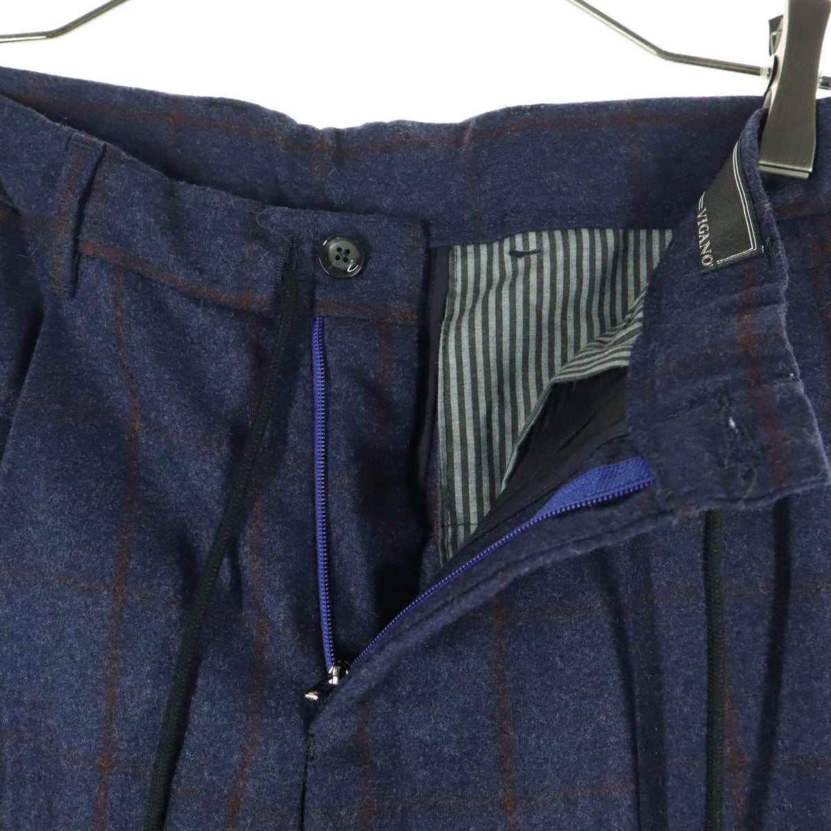 美品 VIGANO ヴィガーノ ストライプ柄 ウールパンツ 46 ネイビー メンズ
