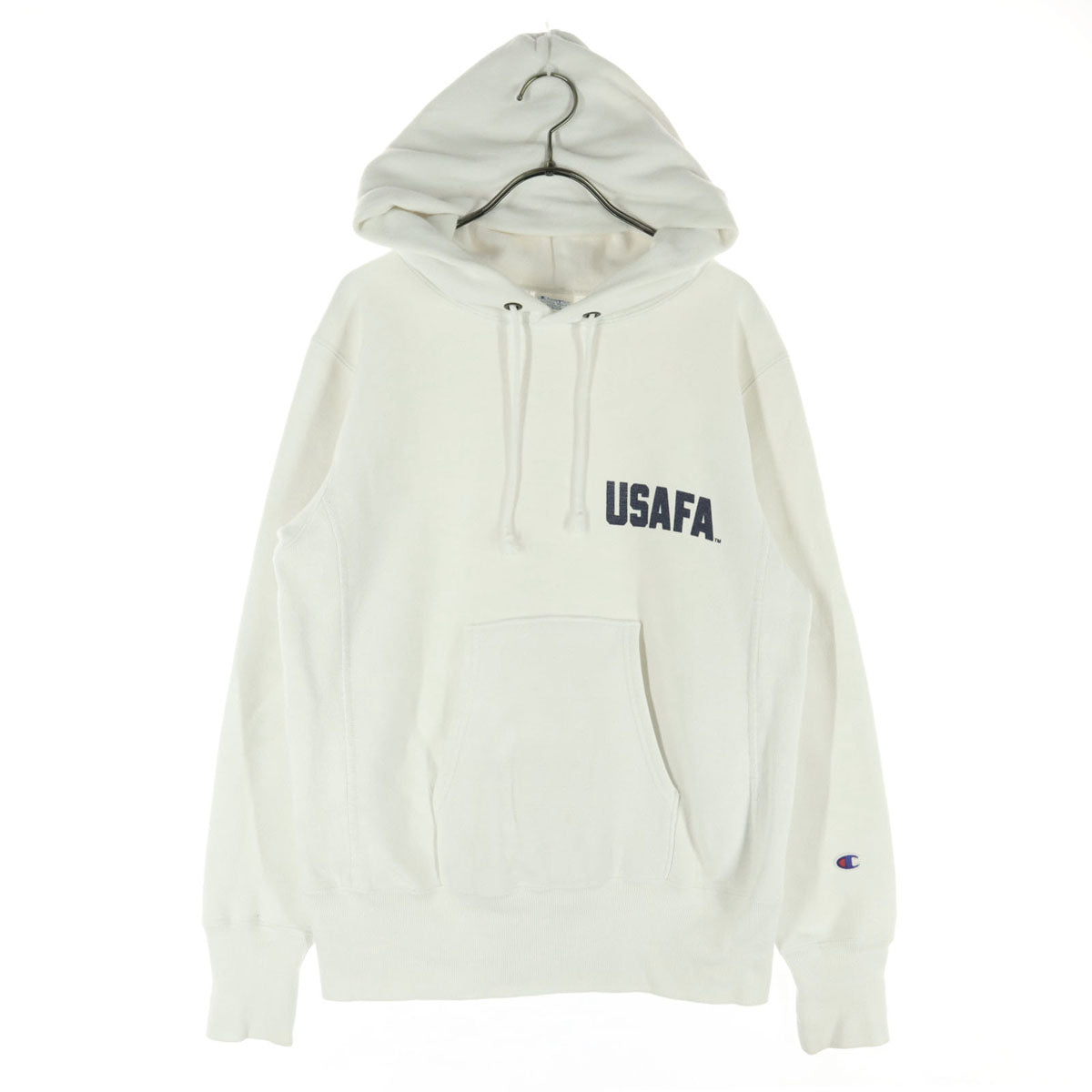 Champion チャンピオン 青単 復刻 裏起毛 ワンポイントロゴ 長袖 パーカー M ホワイト USAFA メンズ