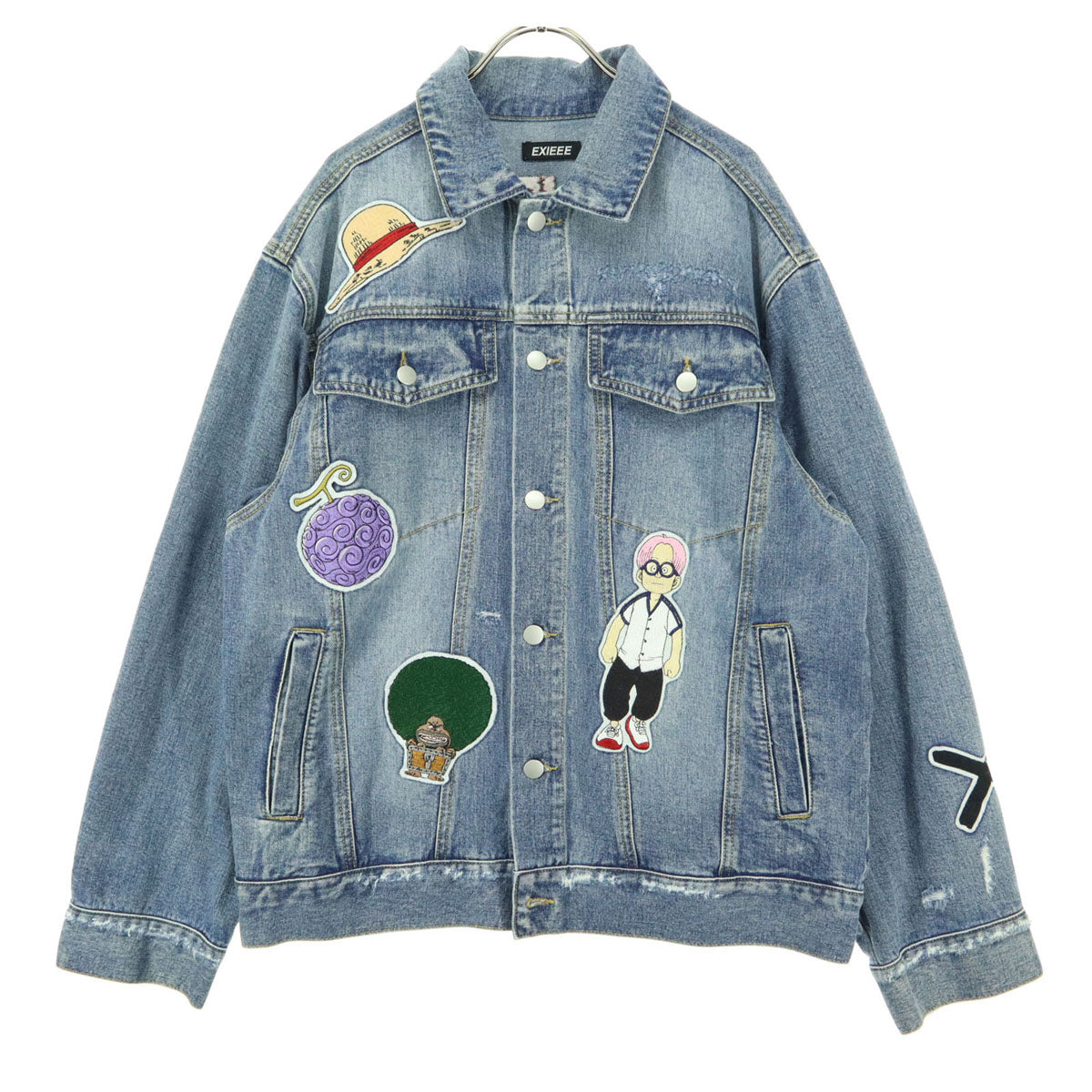 美品 ONE PIECE ワンピース EXIEEE イグジー コラボ キャラクターワッペン 長袖 デニムジャケット M ブルー系 メンズ