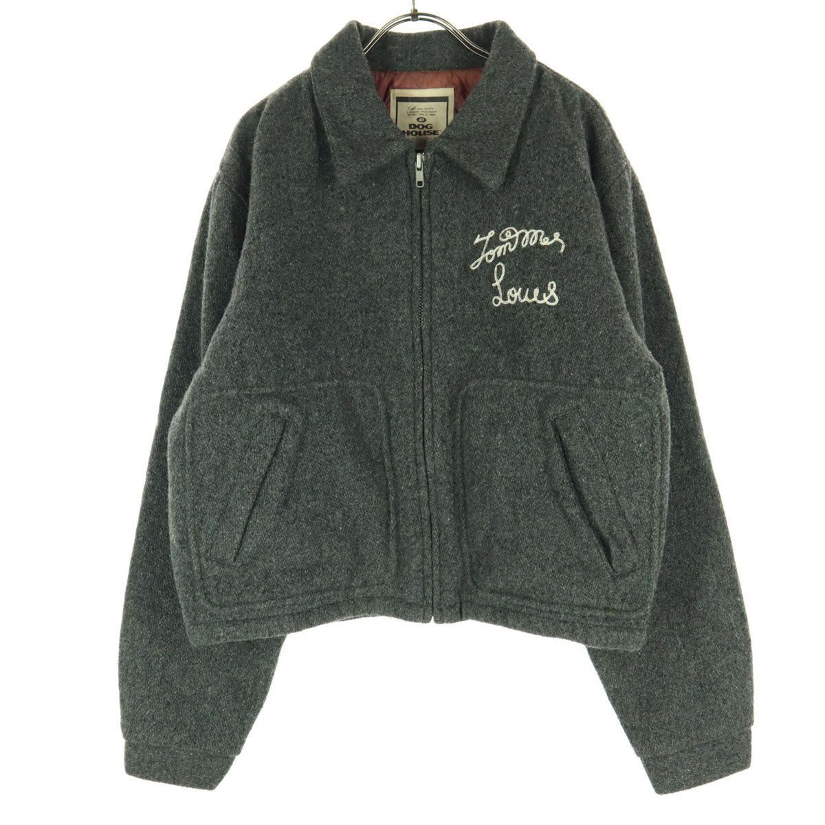 DOG HOUSE ドッグハウス 刺繍 チェーン刺繍 長袖 ジップジャケット M グレー メンズ