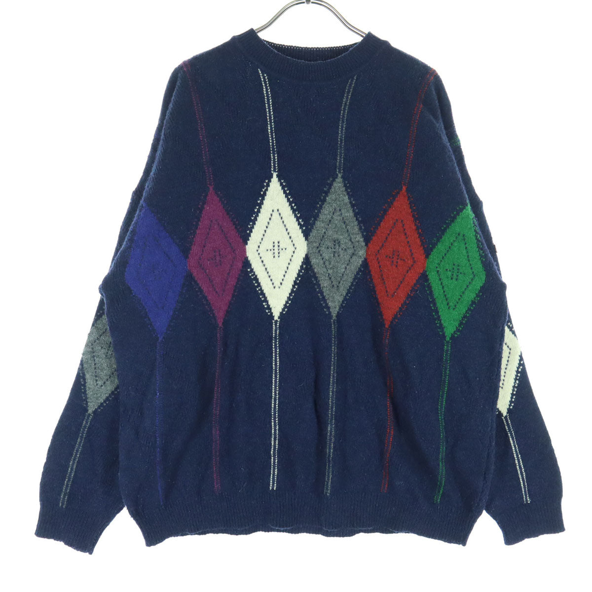 HUGO BOSS ヒューゴボス ドイツ製 アーガイル柄 長袖 ニット 46 ネイビー メンズ