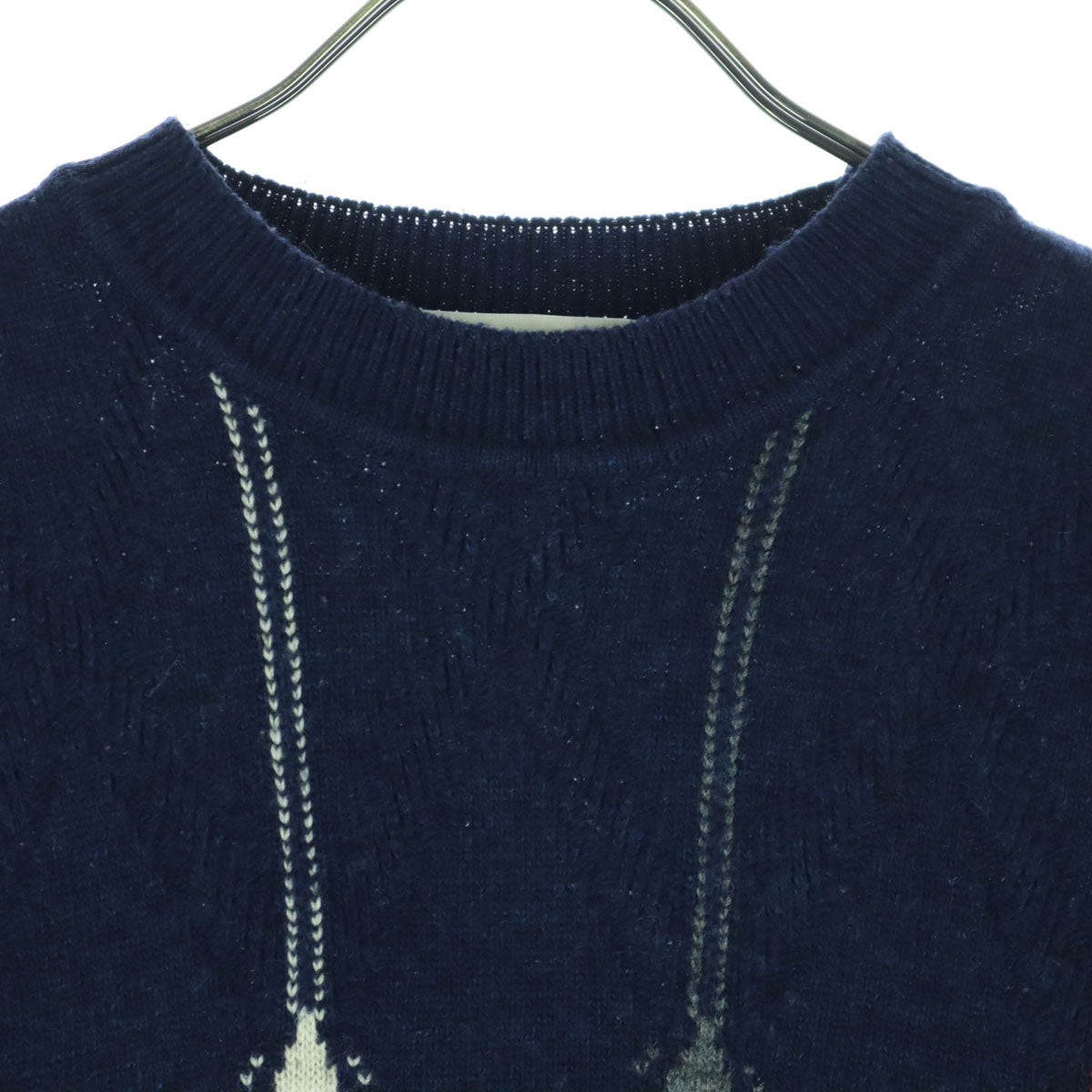 HUGO BOSS ヒューゴボス ドイツ製 アーガイル柄 長袖 ニット 46 ネイビー メンズ