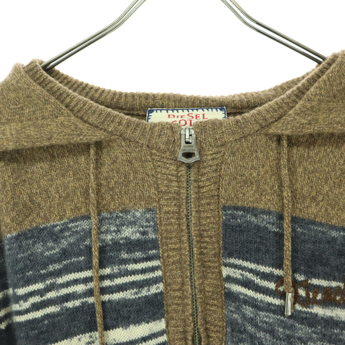 美品 DIESEL TRICOT&Co. ディーゼルトリコアンドコー 長袖 ハーフジップ ニット パーカー M ブラウン系 メンズ