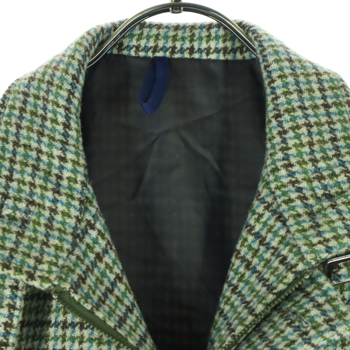 美品 HARRIS TWEED ハリスツイード 千鳥格子柄 長袖 ジップジャケット 48 グリーン メンズ