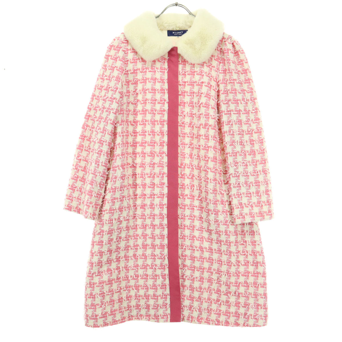 美品 M'S GRACY エムズグレイシー 日本製 総柄 長袖 コート 42 ピンク系 レディース