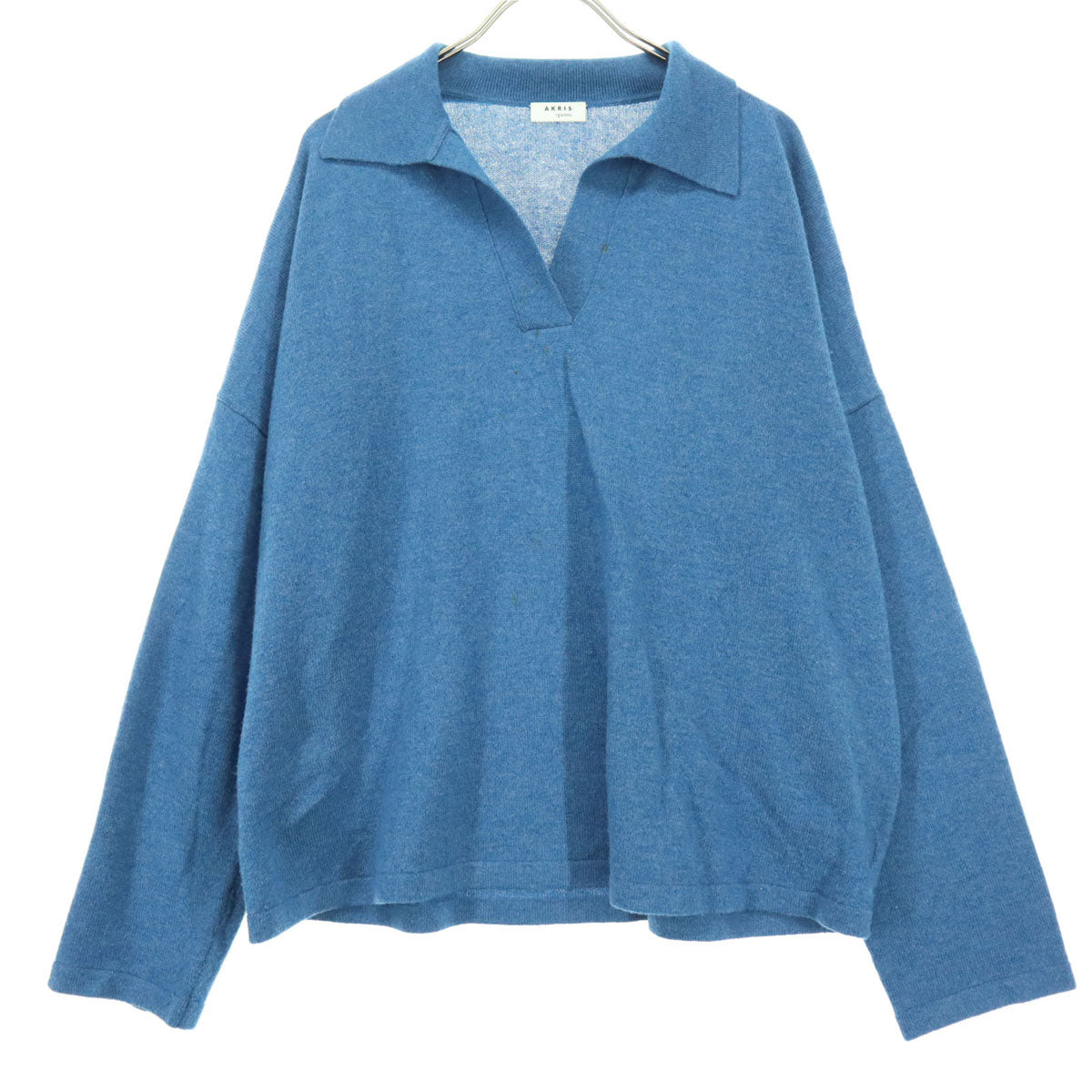 AKRIS punto アクリスプント 長袖 スキッパー ニットポロ セーター 8 ブルー レディース