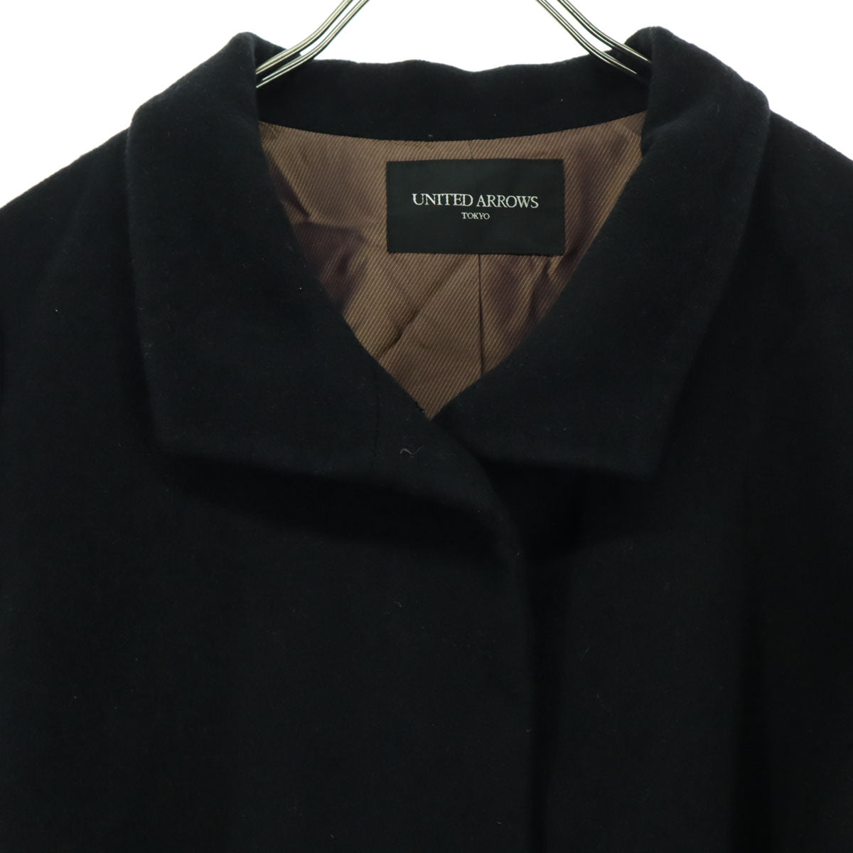 美品 UNITED ARROWS TOKYO ユナイテッドアローズ 東京 日本製 ベルテッド ウールコート 38 ブラック レディース