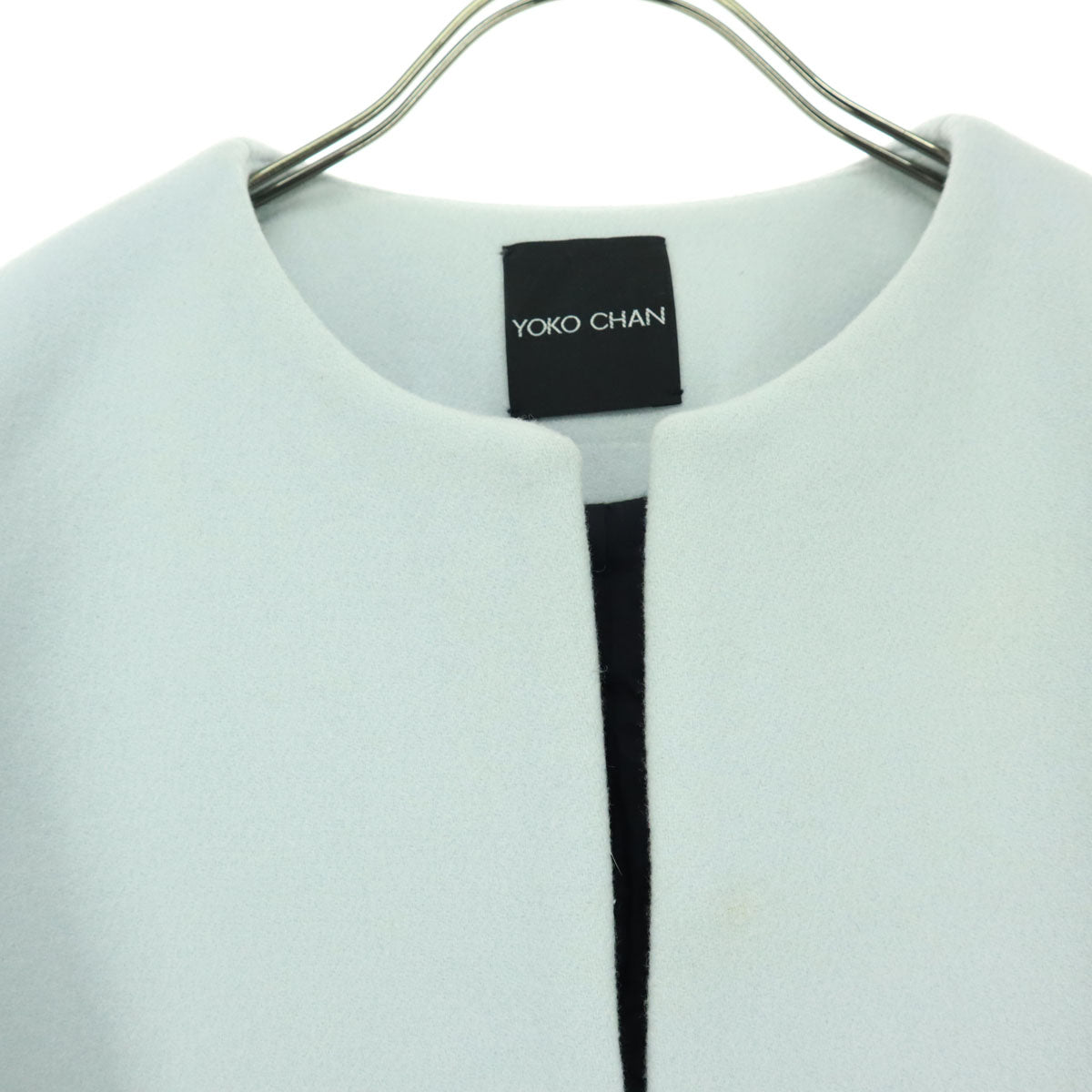 YOKO CHAN ヨーコチャン ノーカラー ウールコート 38 ライトブルー レディース
