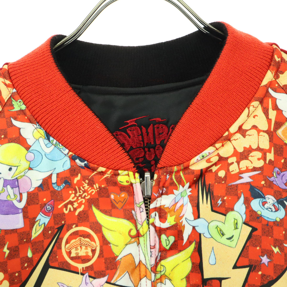 美品 でんぱ組.inc デンパグミ ファンタジスタ歌麿 コラボ 総柄 リバーシブル スカジャン L ブラック レッド レディース