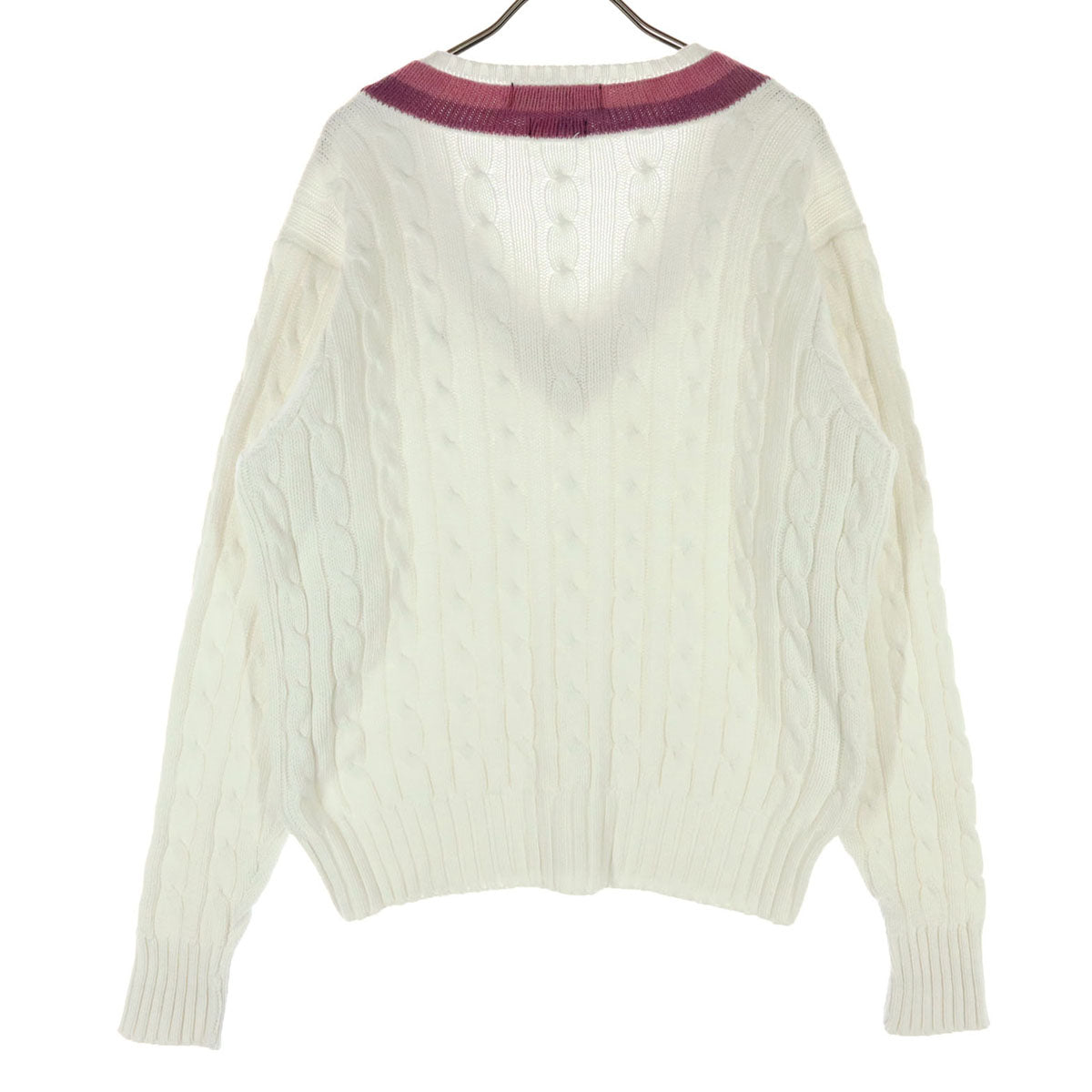 美品 Polo by Ralph Lauren ポロバイラルフローレン 90s オールド フィッシャーマン 長袖 Vネック ケーブル編み コットン ニット 170 ホワイト レディース