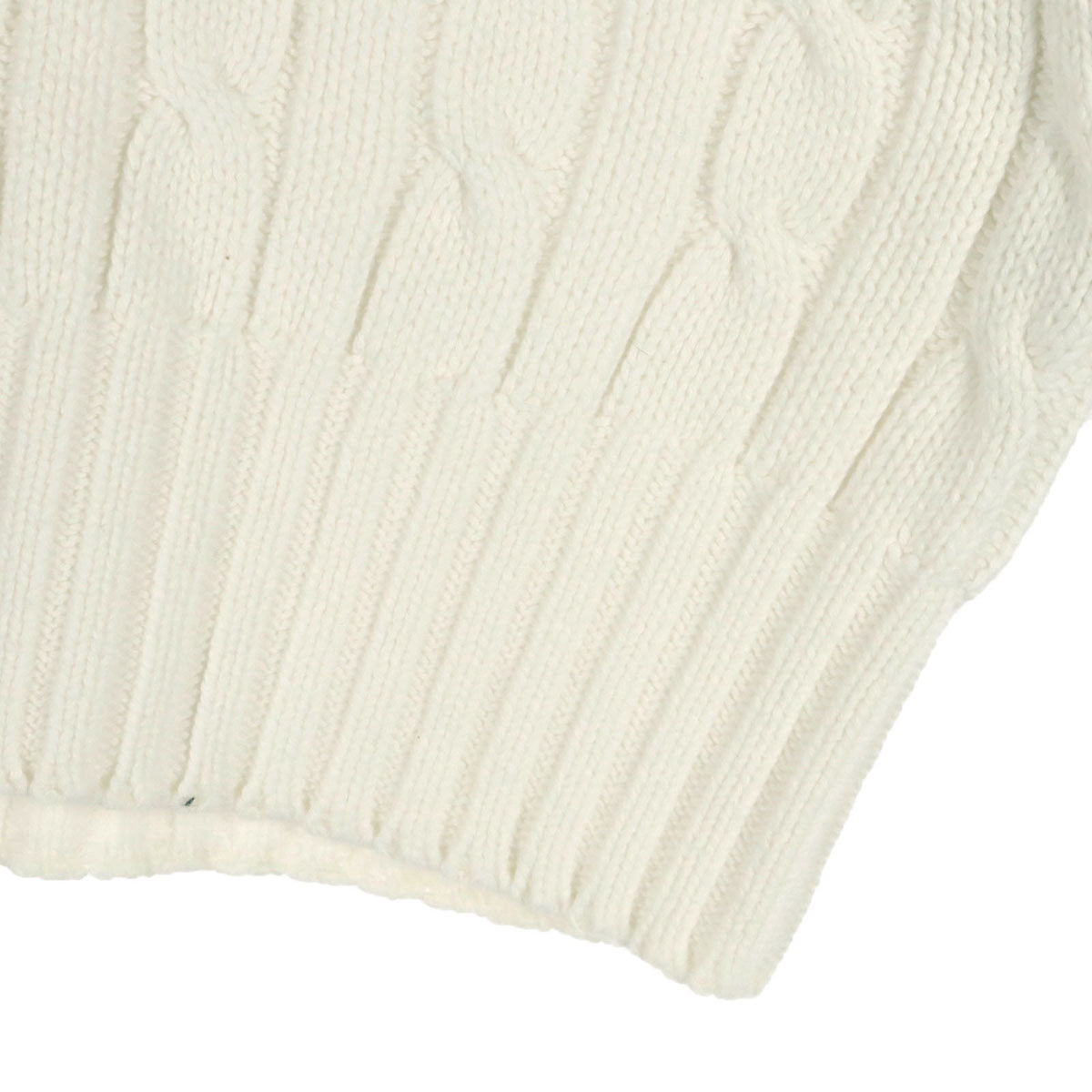 美品 Polo by Ralph Lauren ポロバイラルフローレン 90s オールド フィッシャーマン 長袖 Vネック ケーブル編み コットン ニット 170 ホワイト レディース