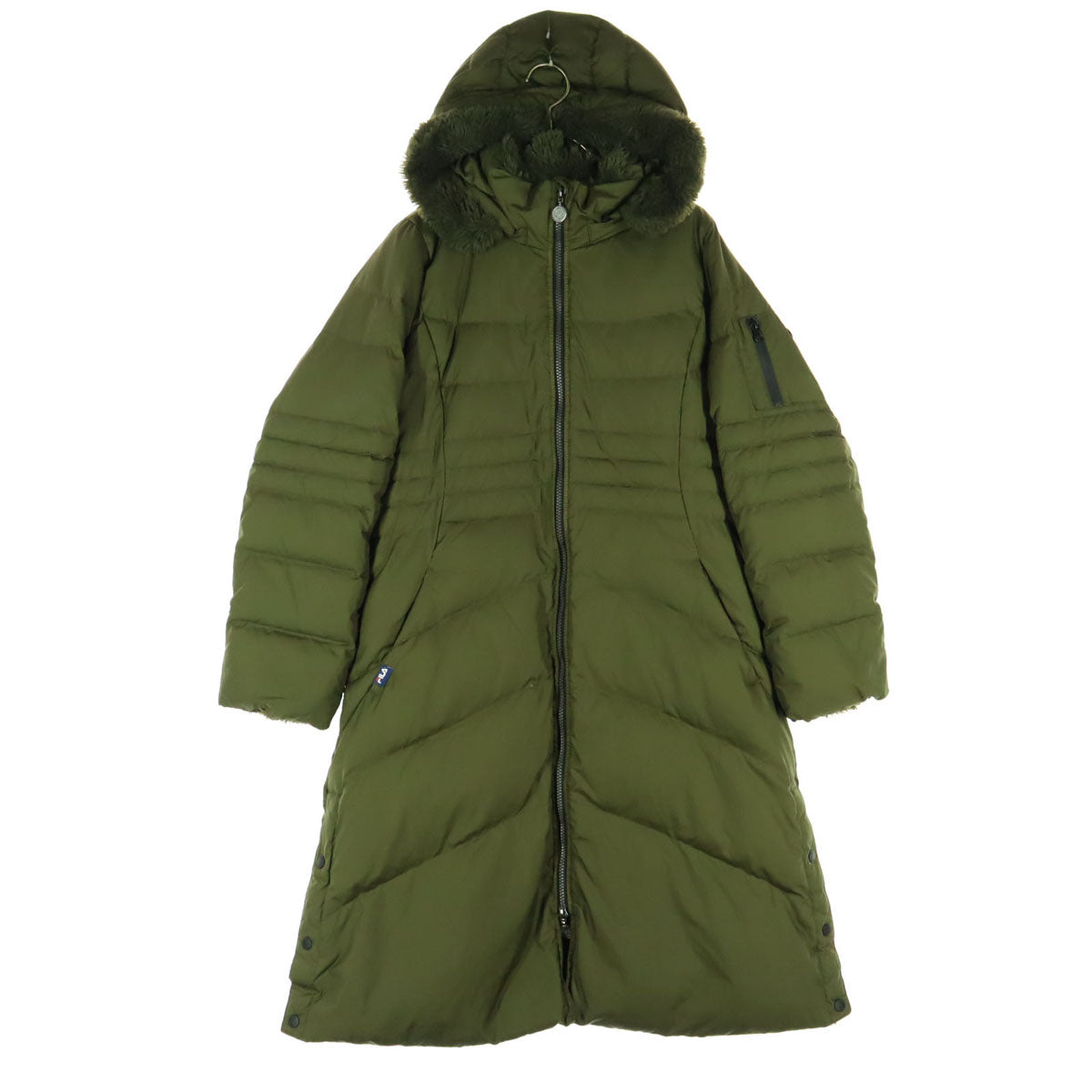 美品 FILA GOLF フィラゴルフ 長袖 ダウンコート LL カーキ フード取り外し可 レディース