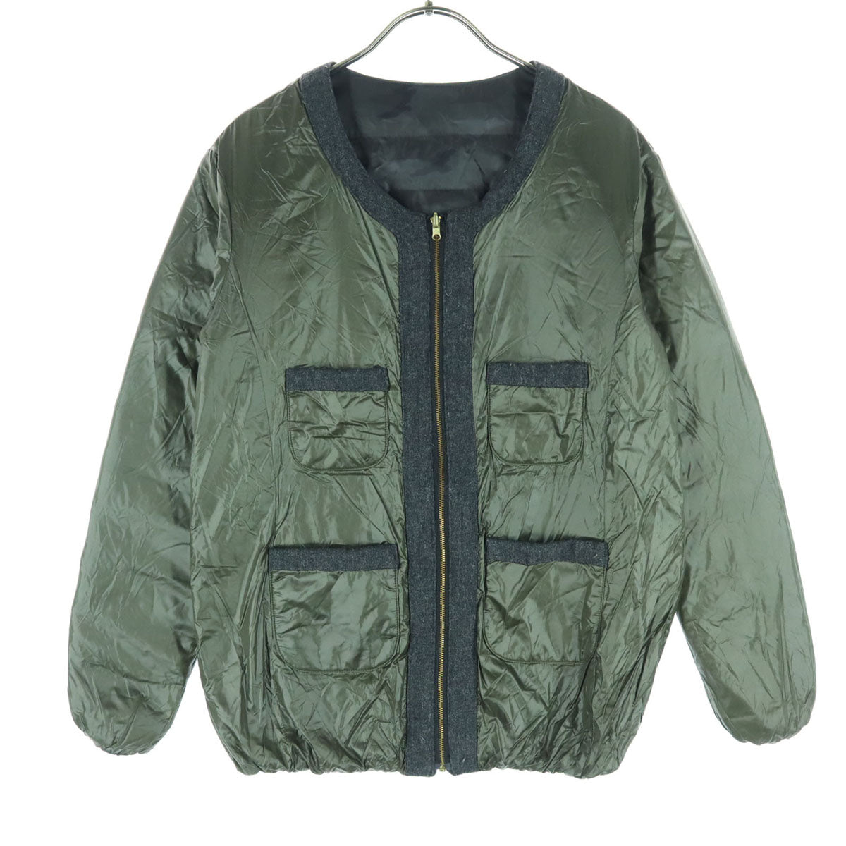 nano universe ナノユニバース リバーシブル 迷彩柄 長袖 西川ダウン ライトダウンジャケット 36 ブラック カーキグリーン レディース