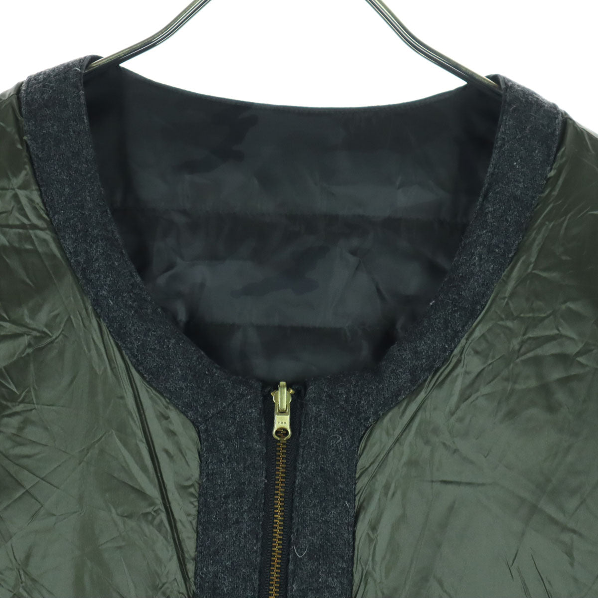 nano universe ナノユニバース リバーシブル 迷彩柄 長袖 西川ダウン ライトダウンジャケット 36 ブラック カーキグリーン レディース