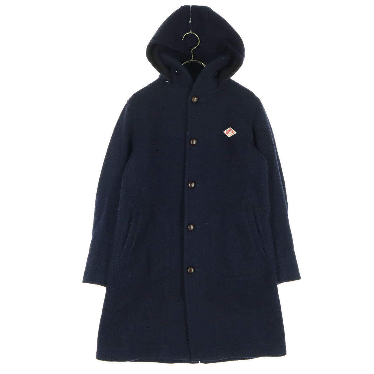 Danton ダントン 日本製 長袖 ウール モッサ ロングコート 34 ネイビー フーディー取外し可 レディース