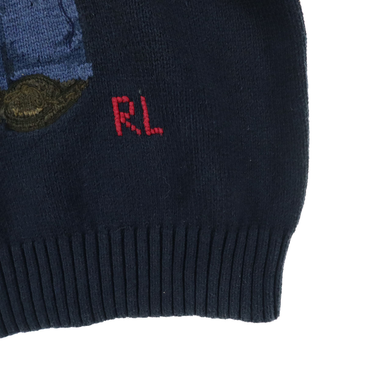 POLO RALPH LAUREN ポロラルフローレン ポロベアー アニマル柄 長袖 ニット M ネイビー POLO BEAR キッズ