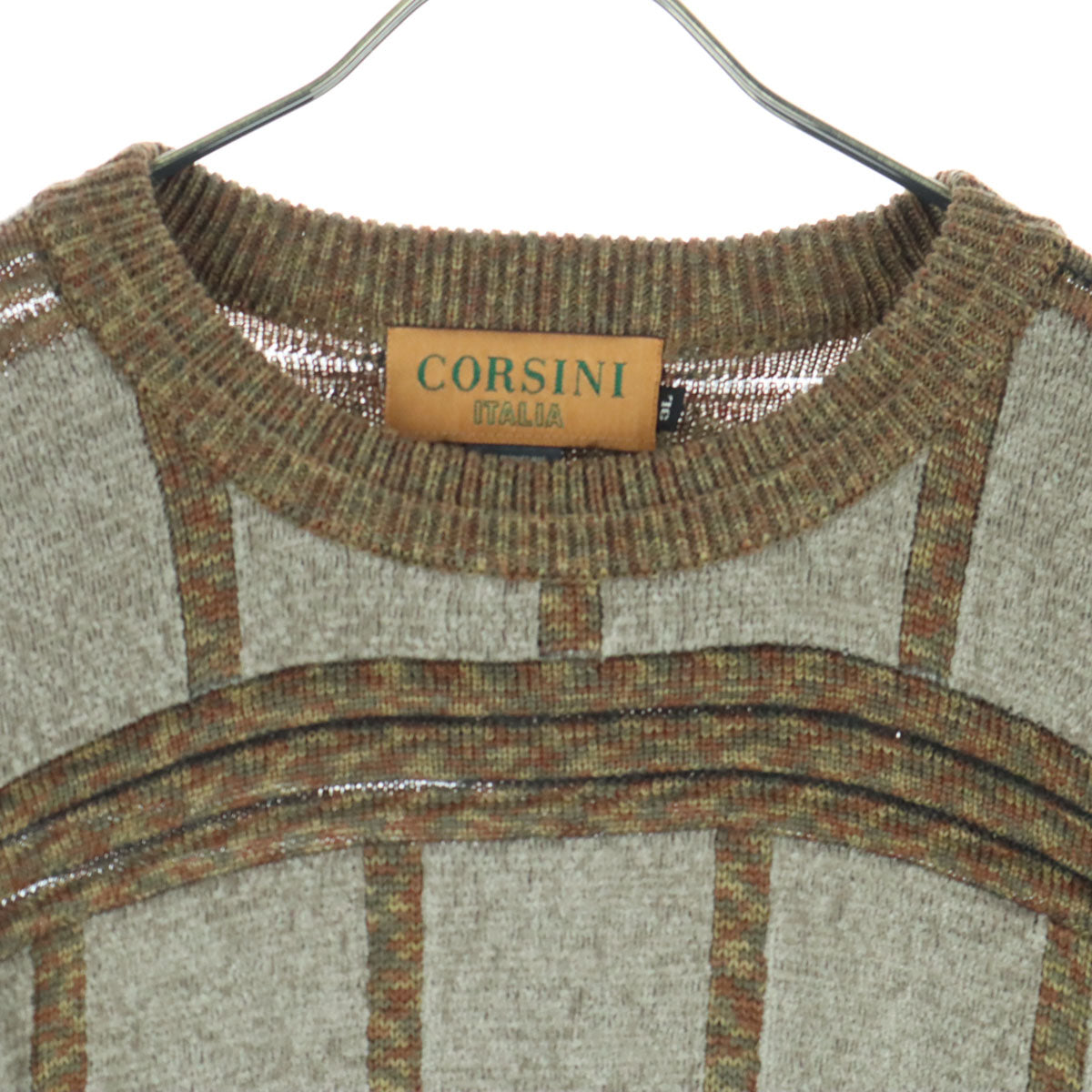 美品 CORSINI コルシーニ 日本製 チェック柄 長袖 ウール セーター 3L ブラウン メンズ