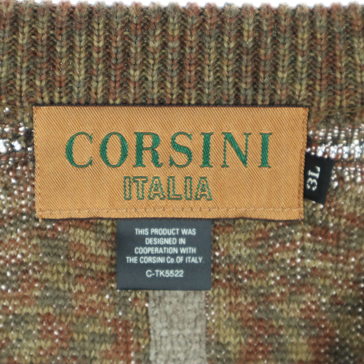 美品 CORSINI コルシーニ 日本製 チェック柄 長袖 ウール セーター 3L ブラウン メンズ