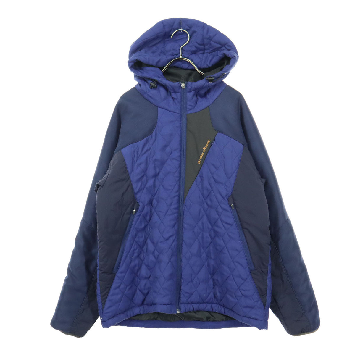 goslow caravan ゴースローキャラバン ロゴ 長袖 フード 中綿ジャケット 3 ブルー メンズ