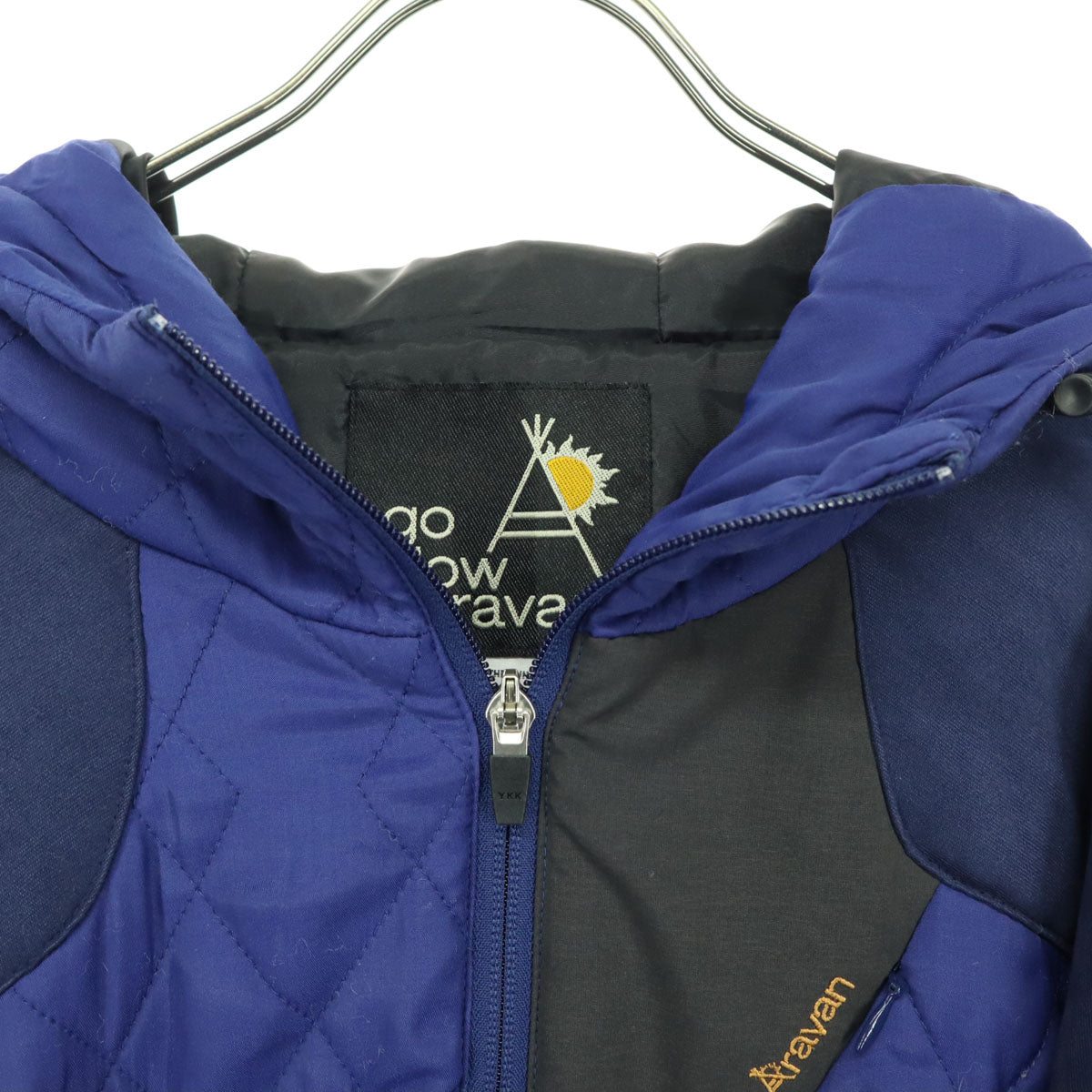 goslow caravan ゴースローキャラバン ロゴ 長袖 フード 中綿ジャケット 3 ブルー メンズ