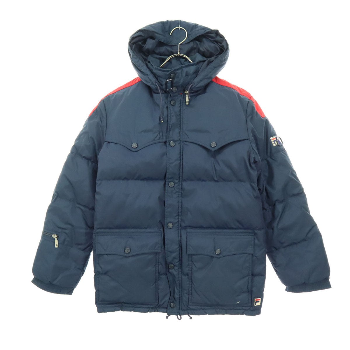 FILA フィラ 90s イタリア製 オールド 長袖 中綿入り フーディジャケット 36 ネイビー ウエスタンヨーク メンズ