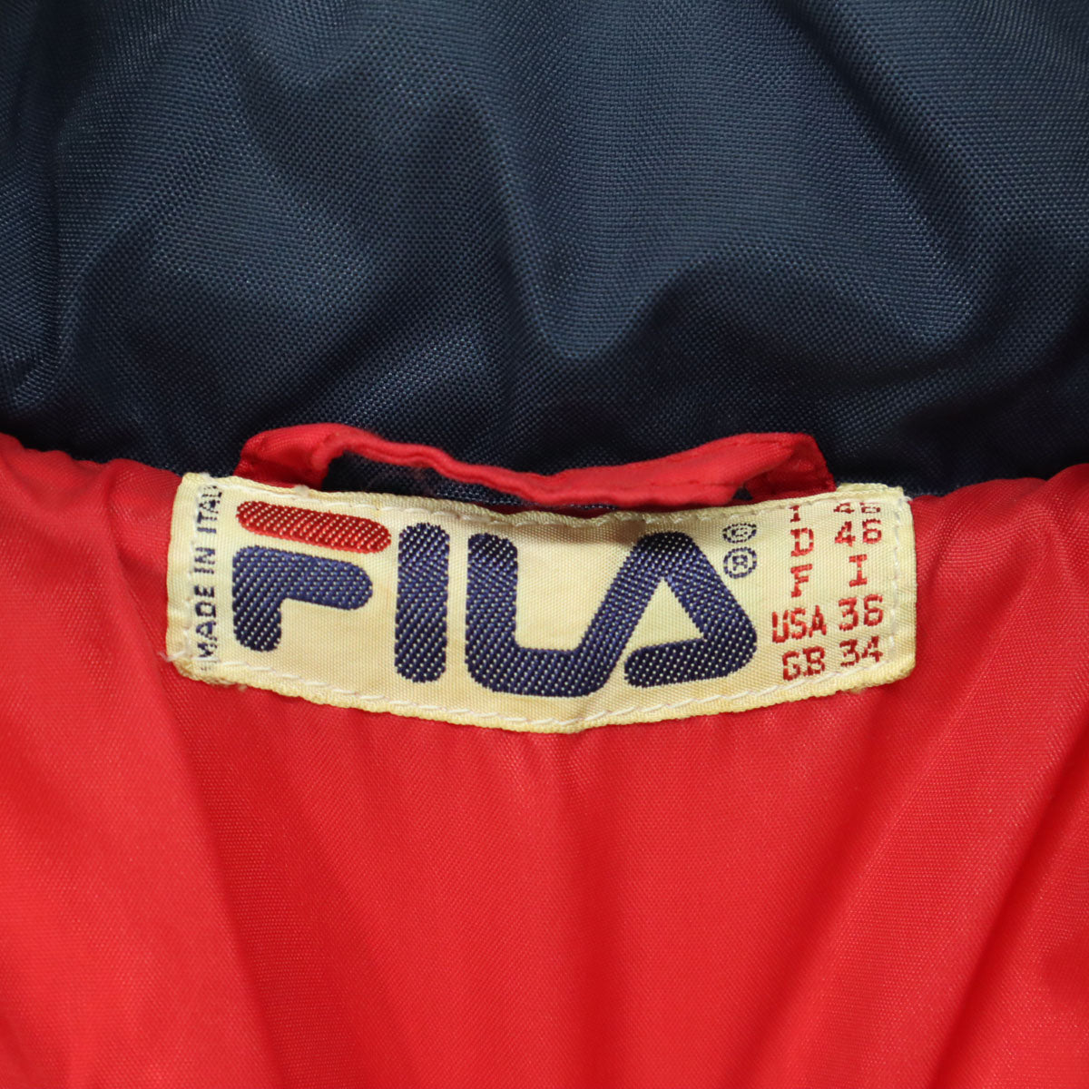 FILA フィラ 90s イタリア製 オールド 長袖 中綿入り フーディジャケット 36 ネイビー ウエスタンヨーク メンズ
