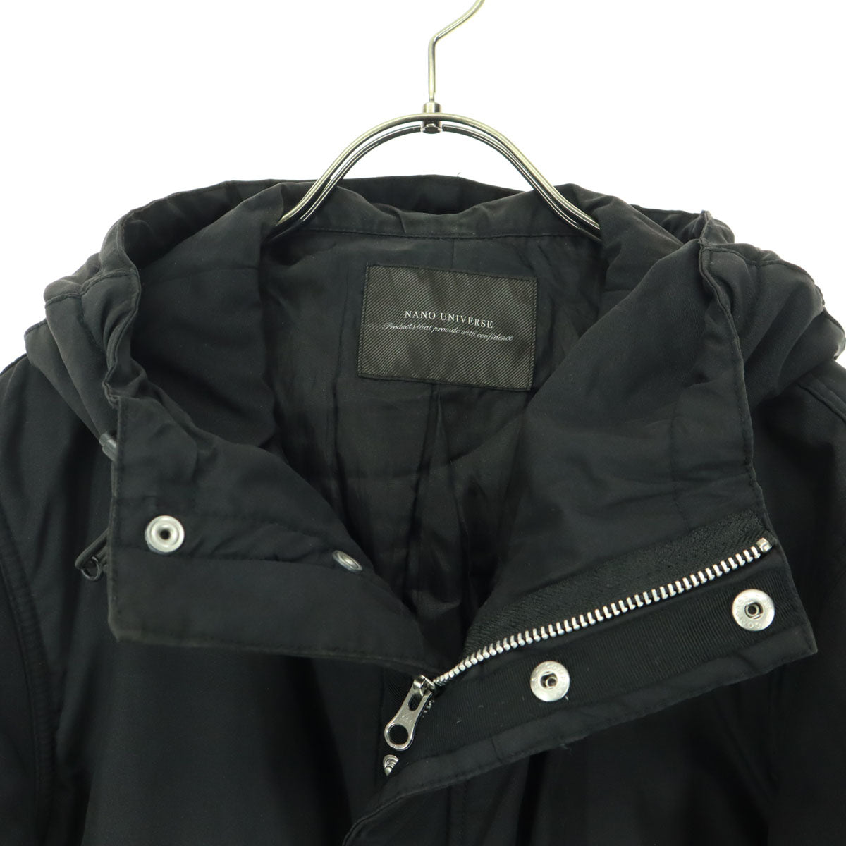 美品 nano universe ナノユニバース 長袖 フード付き 中綿ジャケット M ブラック メンズ