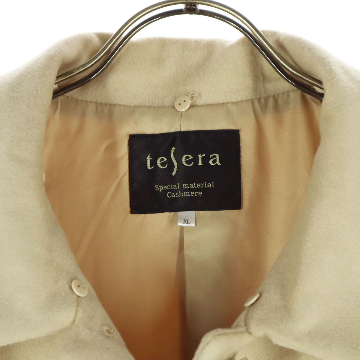 tesera テセラ カシミヤ 長袖 ベルト付き ロングコート 3L ベージュ系 レディース